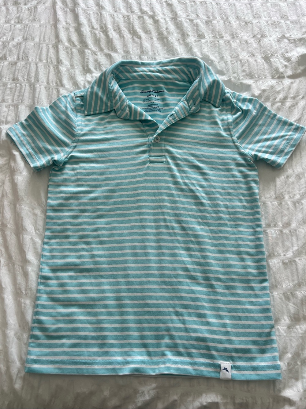 Tommy Bahama Striped Polo - Aqua and White